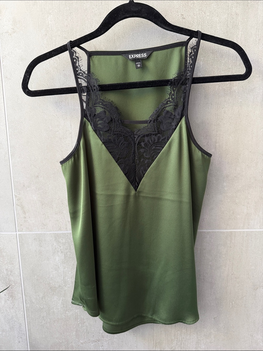 Express Green Satin Lace-Trim Cami! 
Size: XS